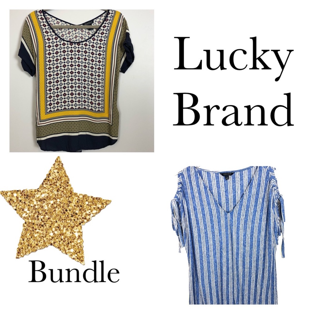 2 Piece Bundle Lucky Handkerchief Blouse XS Small Peek-a-boo Striped Top Shirt S